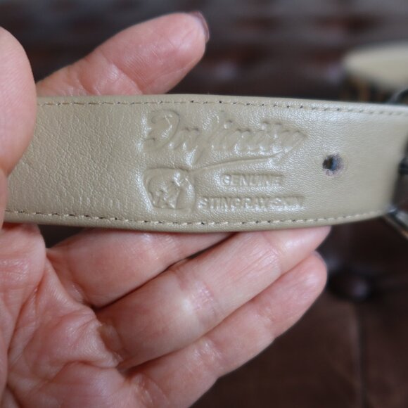 Unisex leopard print genuine stingray and leather belt silver buckle 32 - 35\